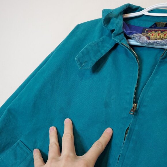 Vintage 90s Chaps Ralph Lauren Canvas Bomber Jacket Teal Size M - Picture 5 of 5